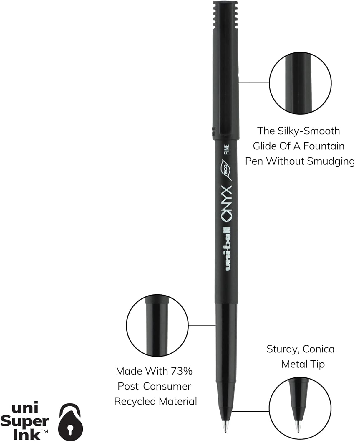 uni-ball Onyx Rollerball Pens Fine Point, 0.7mm, Black, 12 Pack : Office Products