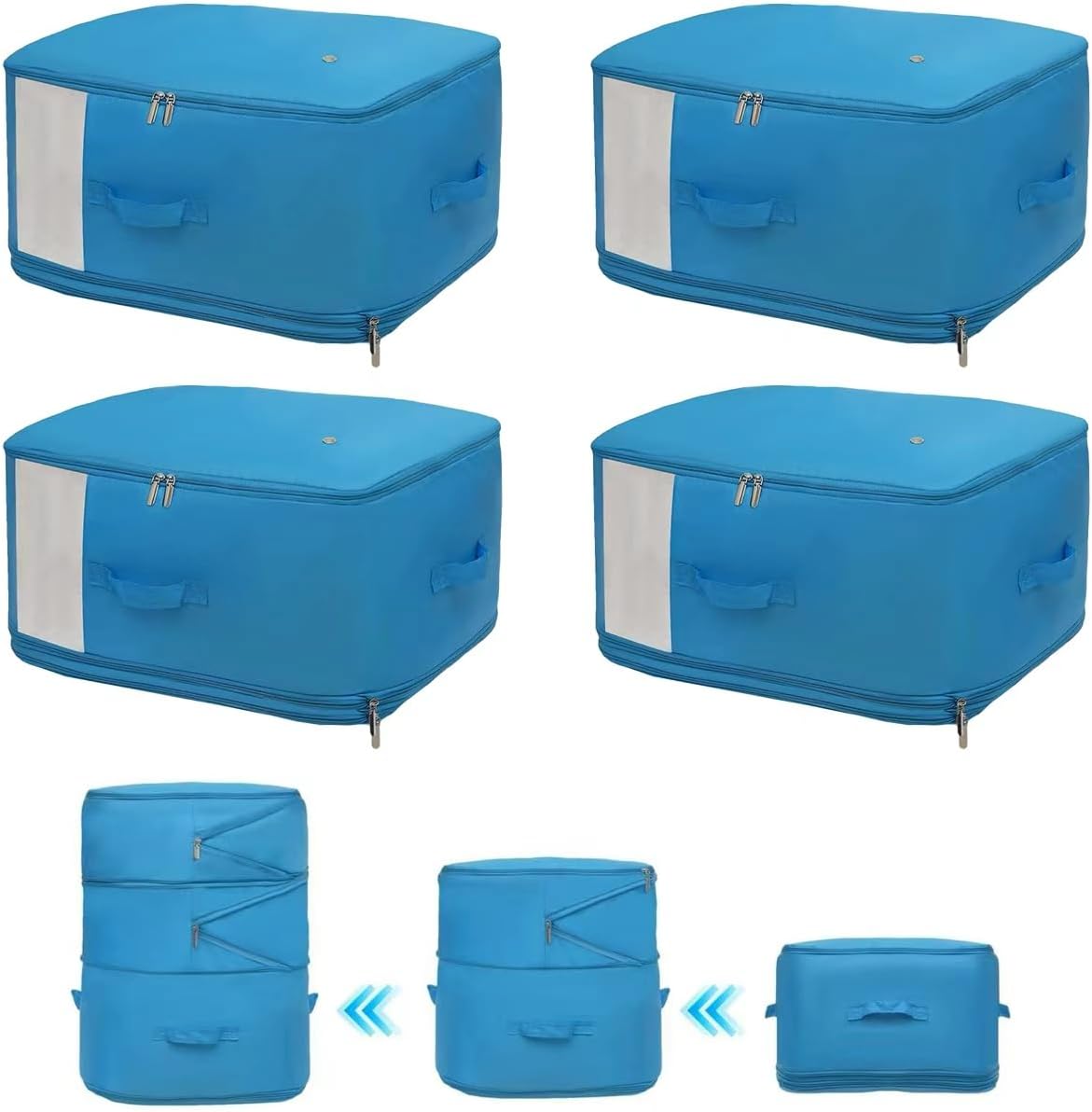 Four Oxford Cloth Comforter Storage Bags - Space-Saving, Large-Capacity, Washable, Suitable for Storing Blankets and Bedding, Blue