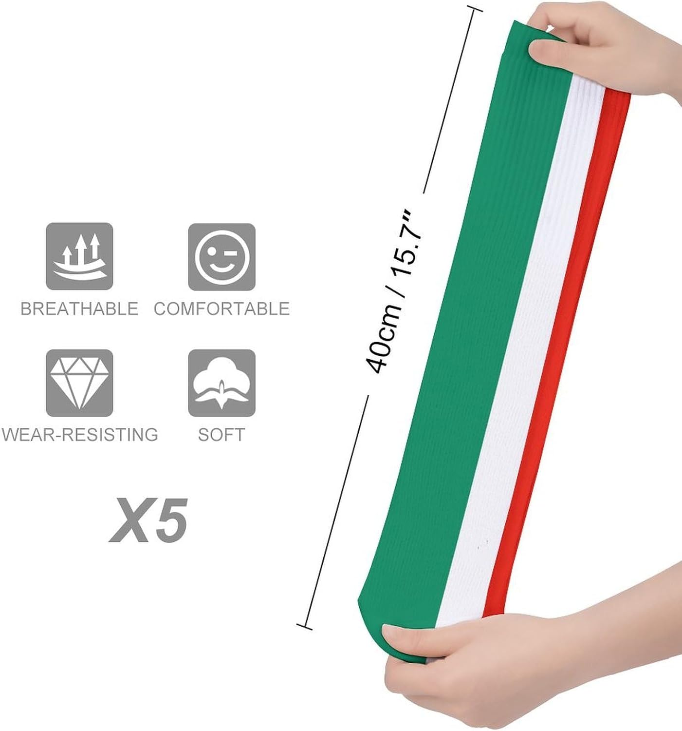 5 Pairs Knee High Socks Italy Flag Long Tube Boot Seamless Toe