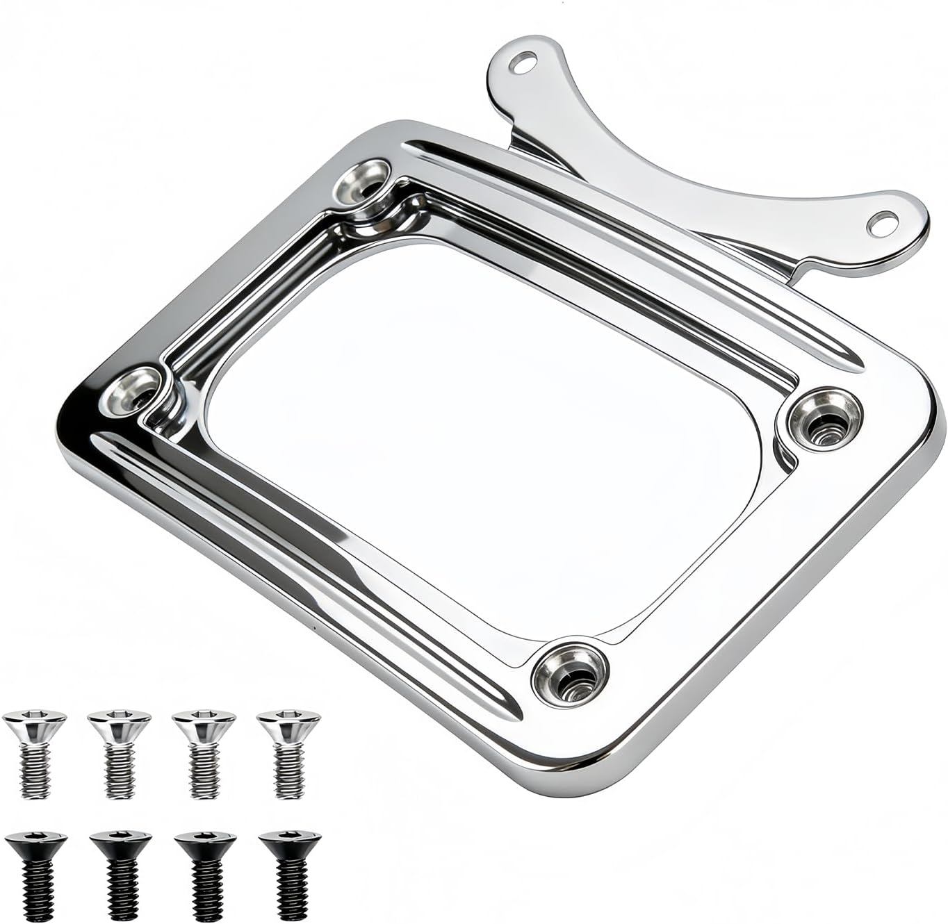 3162 Curved License Plate Holder Frame Fits 1991-2010 Select Harley Touring and 1986-2010 Select Softail Models with Compatible Rear Light bar/License Plate Bracket | Chrome