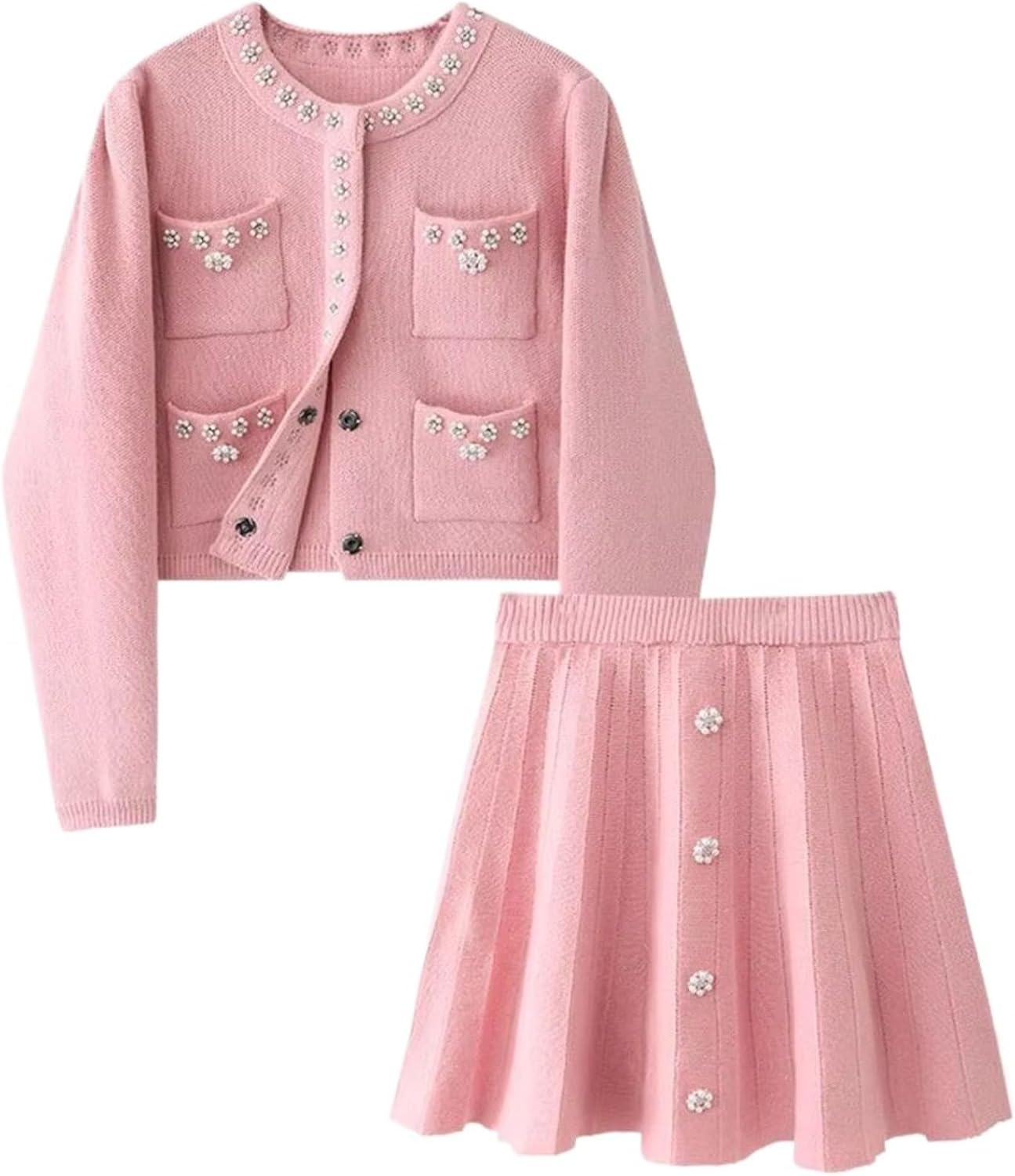 Women's Set Spring Autumn Long Sleeve Top+Pleated Skirt