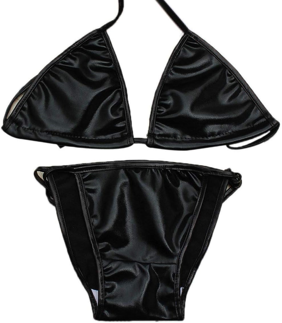 black Metallic Set Swimsuit Bikini Dance Wear Triangle Beach Clubwear