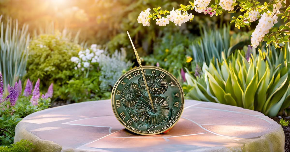 NauticalMart Flowers Sundial, Solid Brass with Verdigris Highlights, 10-Inch Diameter