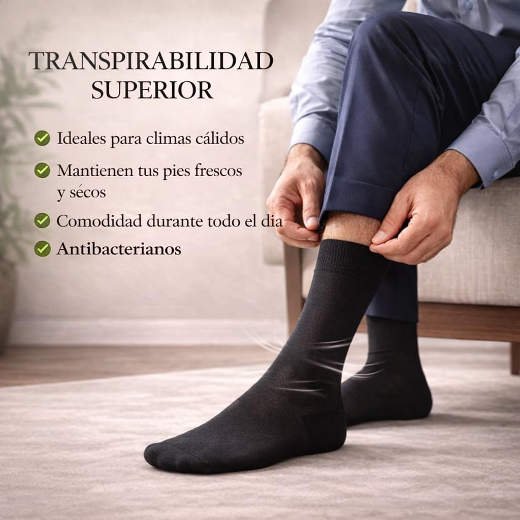 Calcetines de Bambú para Hombre, Pack de 4 Pares, Sin Costura, Transpirables y Suaves, Calcetines Ejecutivos Finos, Antiolor y Antibacterianos, Negro, Talla 40-46