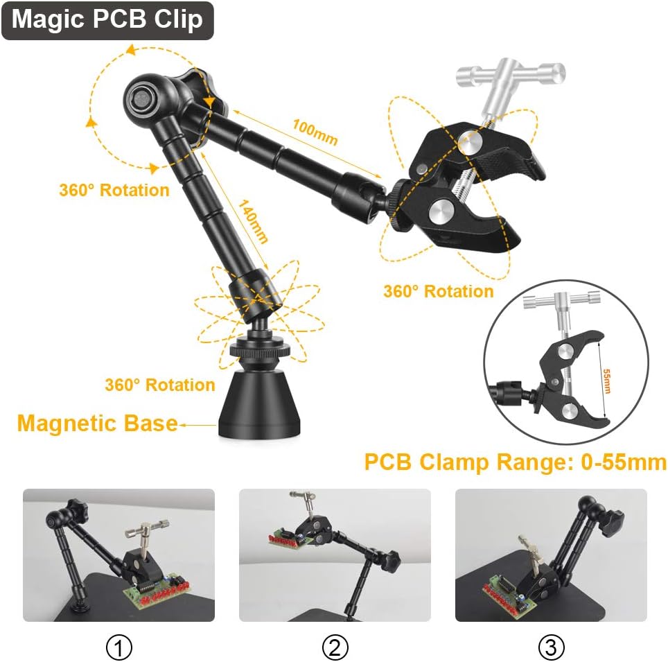 NOEVSBIG Magnetic Helping Hands Soldering Station with Large & Heavy Duty Base,2.16-inch Jaw Opening Soldering Clamp,4 PCB Holders,4 Flexible Arms Helping Hands for Electronic Repair Soldering Jewelry