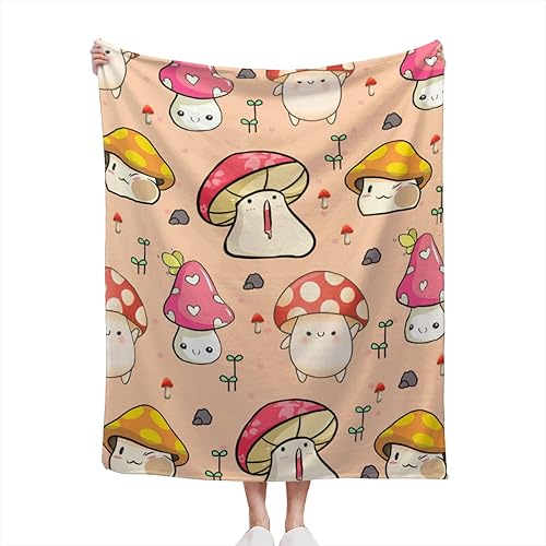 BBKD Manta de vellón de hongos para cama de 50 x 40 pulgadas, manta de franela de felpa ligera y súper suave para mujeres, hombres y niños