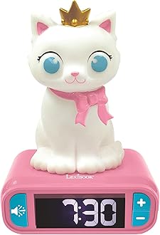 LEXIBOOK, Kitten, Nightlight alarm clock, Sounds and Melodies, LCD Backlit screen, Luminous, Snooze, Pink, RL800KT