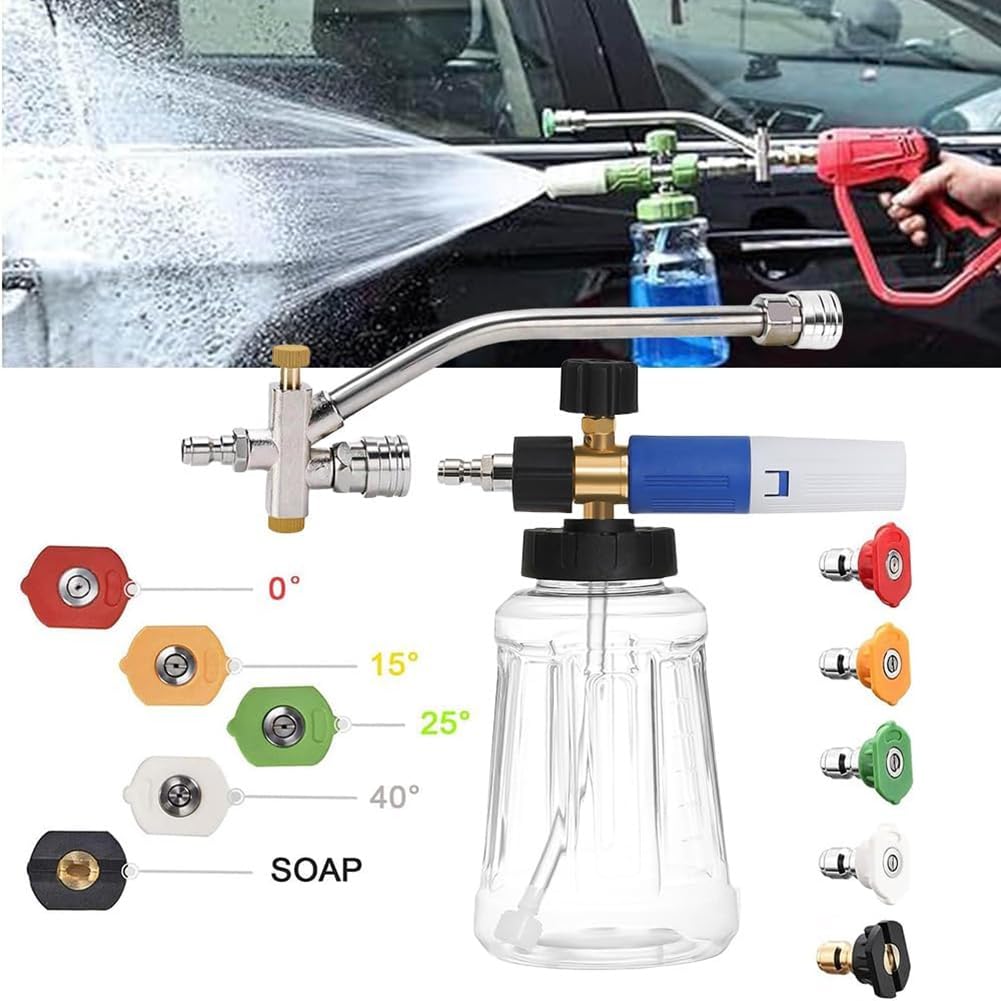 Littimoon Foam-Cannon with 5 Pressure Washer Sprayer Nozzles, for Pressure Washer,1/4inch Quick Connect for Car Garden Window