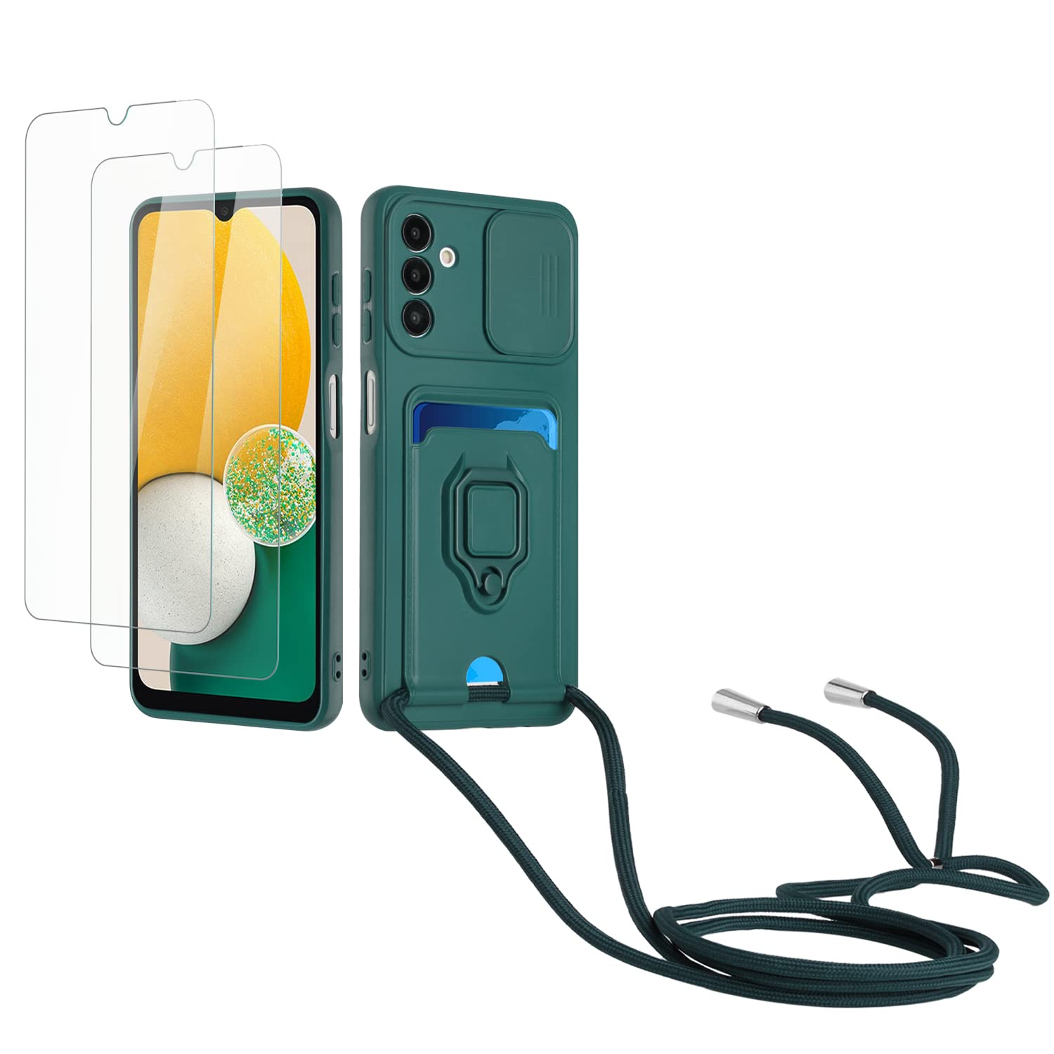 Kaslly Funda con Cuerda para Samsung Galaxy A35+[2 Pack Protector Pantalla],Case con Ranura para Tarjetas,Cubierta de Cámara Deslizante Proteger,Doble Cara Protección-Negro — view 14