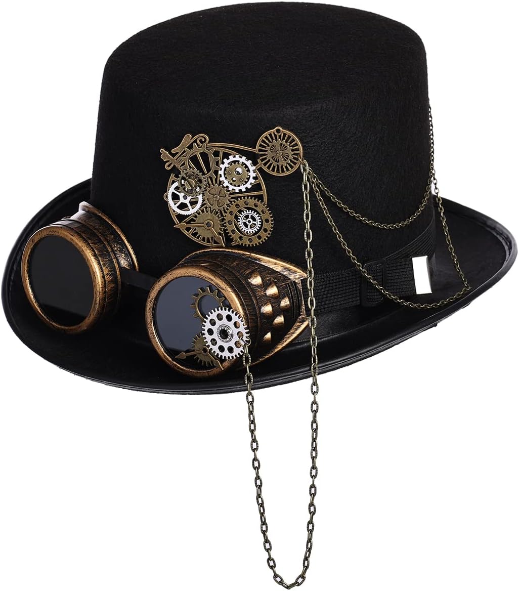 COSDREAMER Women Men Steampunk Top Hats with Goggle Halloween Costume Hats