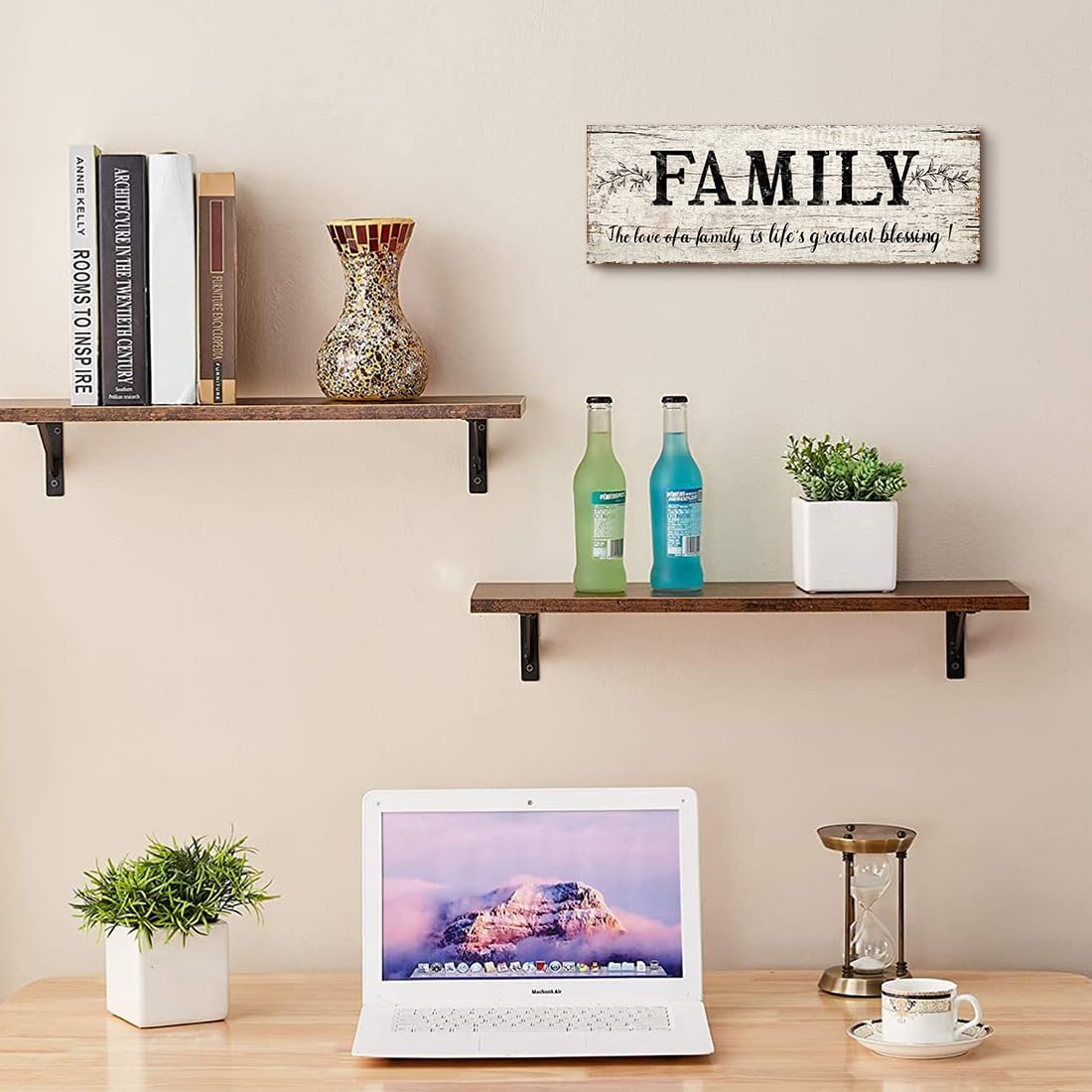 Family Signs Wall Decor Quote Words Wall Plaques Family Framed Wall Art Vintage Retro Artwork Decoration for Bedroom Living Room Home (8 X 24 inch)
