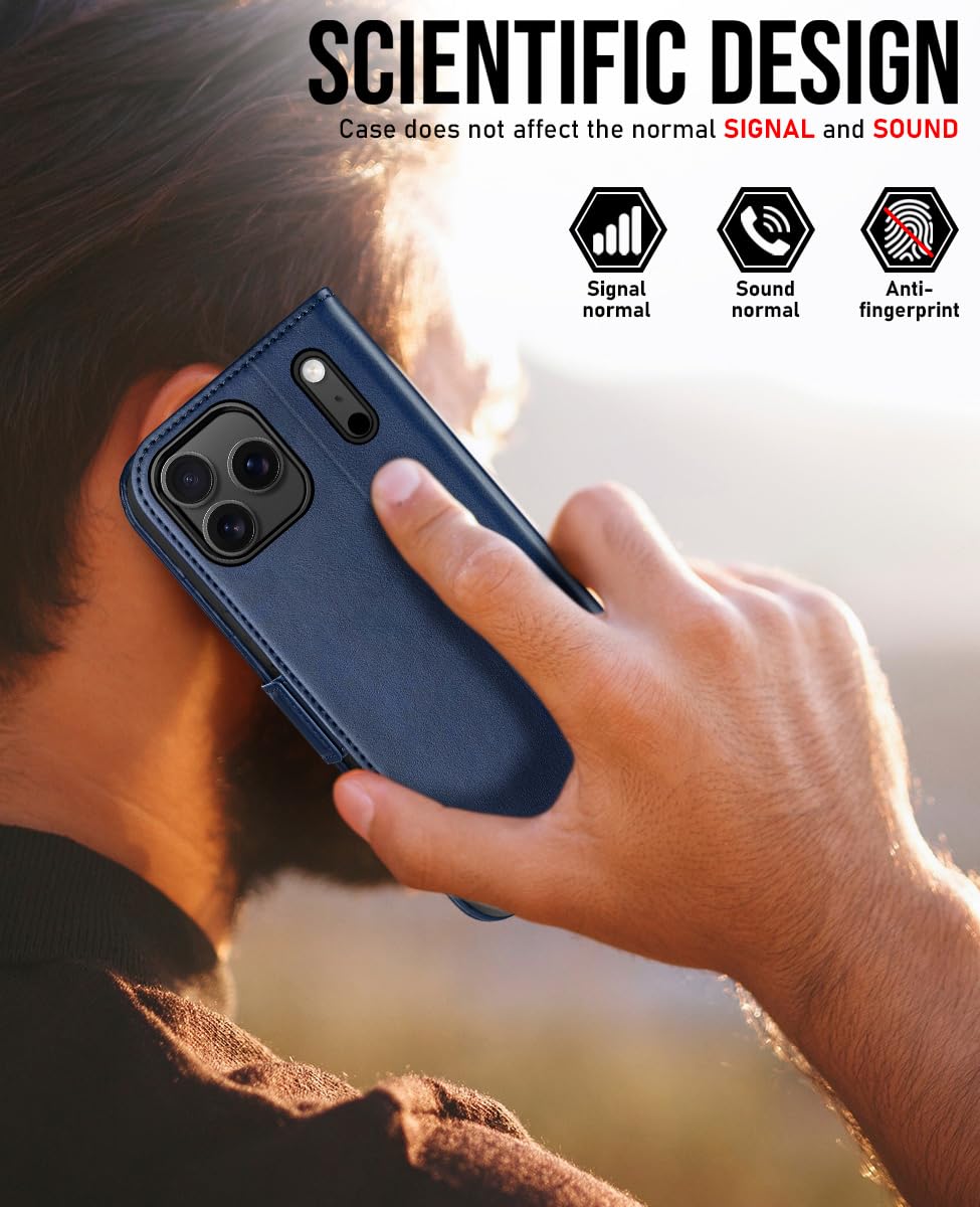 OCASE Custodia per iPhone 17 Pro Max, Custodie Portafoglio in Pelle PU con Tasche per Carte, RFID Blocking, Supporto e Protezione Antiurto Cover per iPhone 17 Pro Max (6,9 Pollici, 2025) - Retro Blu