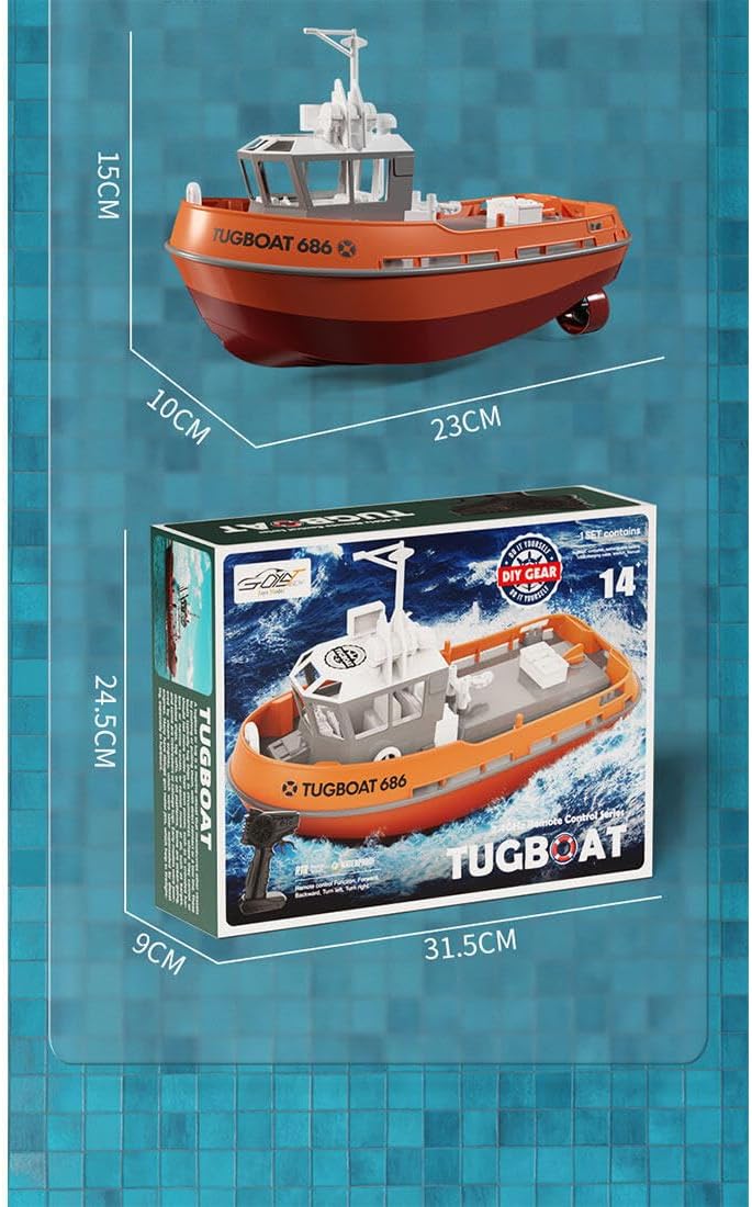 RC Boat, 1/72 RC Tugboat for Adults 2.4G RC Electric Tugboat Model Kit, High-Speed Remote Control Tugboat Ship RC Racing Boat Model for Pools & Lakes-RTR Version, Yellow