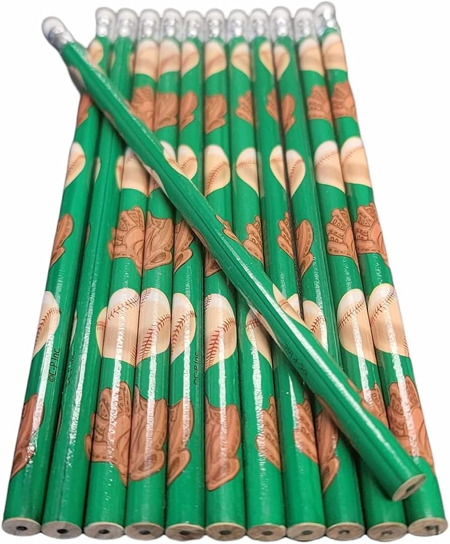 Baseball Sport Theme #2 Lead Wooden 7.5 Inches Pencils (24 Pack) Party Favor bags for Birthday Party, School Student Incentive Rewards Goody Bag, Multicolor (36 Pack)