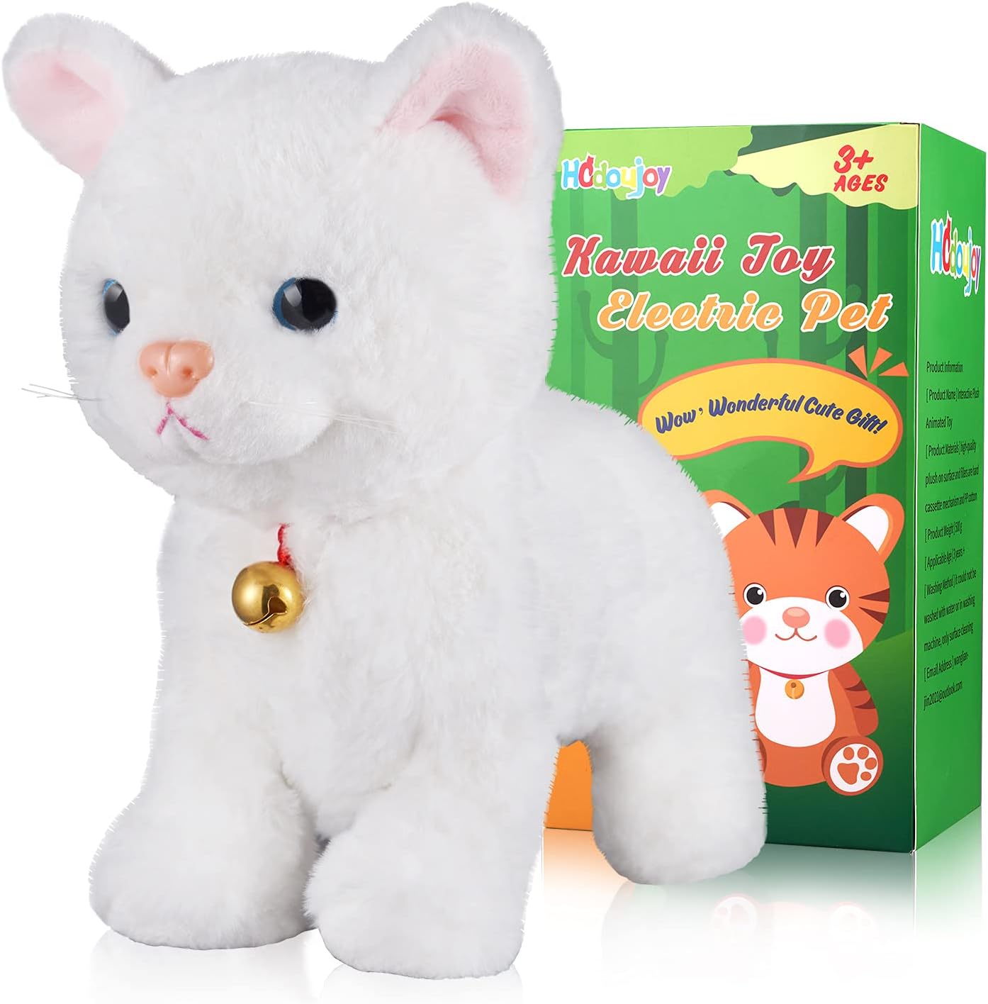 White Plush Robot Cat Stuffed Animal Interactive Cat Robot Toy, Robotic Cat Barking Meow Kitten Touch Control, Animated Kitty Cat Pet, Robot Kitty Toy for Baby Birthday H:12"