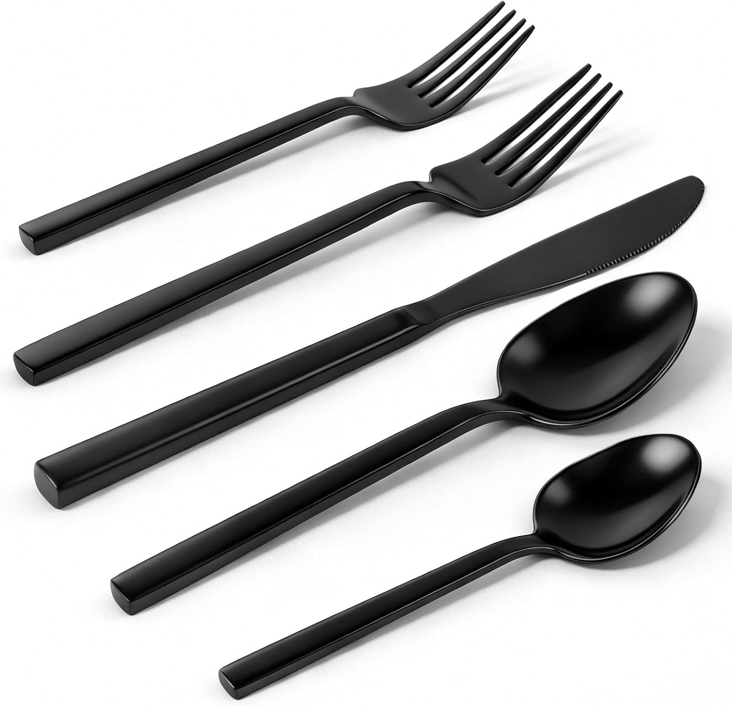 20pcs Matte Black Silverware Set, Cuboid Flatware Set Service for 4, Stainless Steel Cutlery Set, Dishwasher Safe