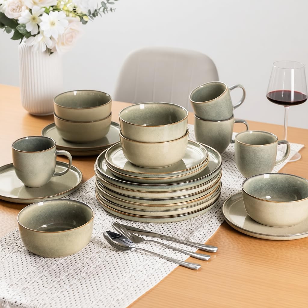 AmorArc Stoneware Dinnerware Sets for 4,Round Reactive Glaze Ceramics Plates and Bowls Set,Highly Scratch Resistant Dishware | Dishwasher & Microwave Safe Dishes Set,Service for 4 (12pc) - Image 8