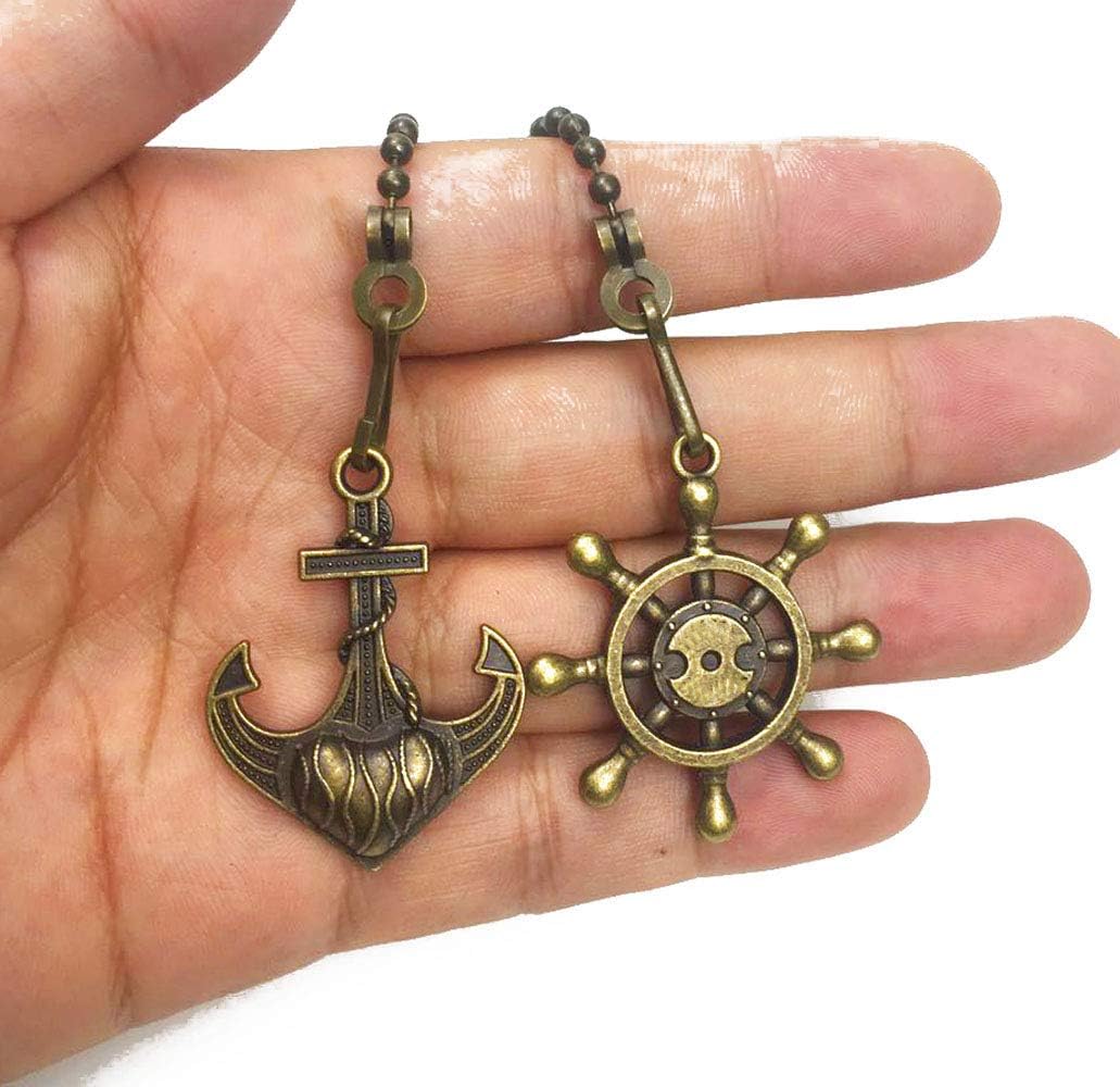 2-Pack Ceiling Fan Pull Chain Extender with Decorative Anchor & Wheel Design - 12Inch Rust-Resistant Metal Chain Pulls, Ball Connector for Fan/Light Fixtures (Bronze)