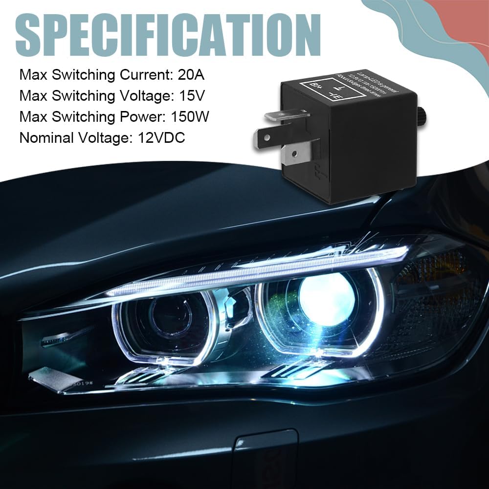 CF-13 LED Flasher Relay, 3-Pin LED Flasher Relay, Adjustable Turn Signal Relay, Universal Car Accessories Automotive Electronic Flashers for LED Turn Signal Fixing Hyper Blink Flash Fit Cars