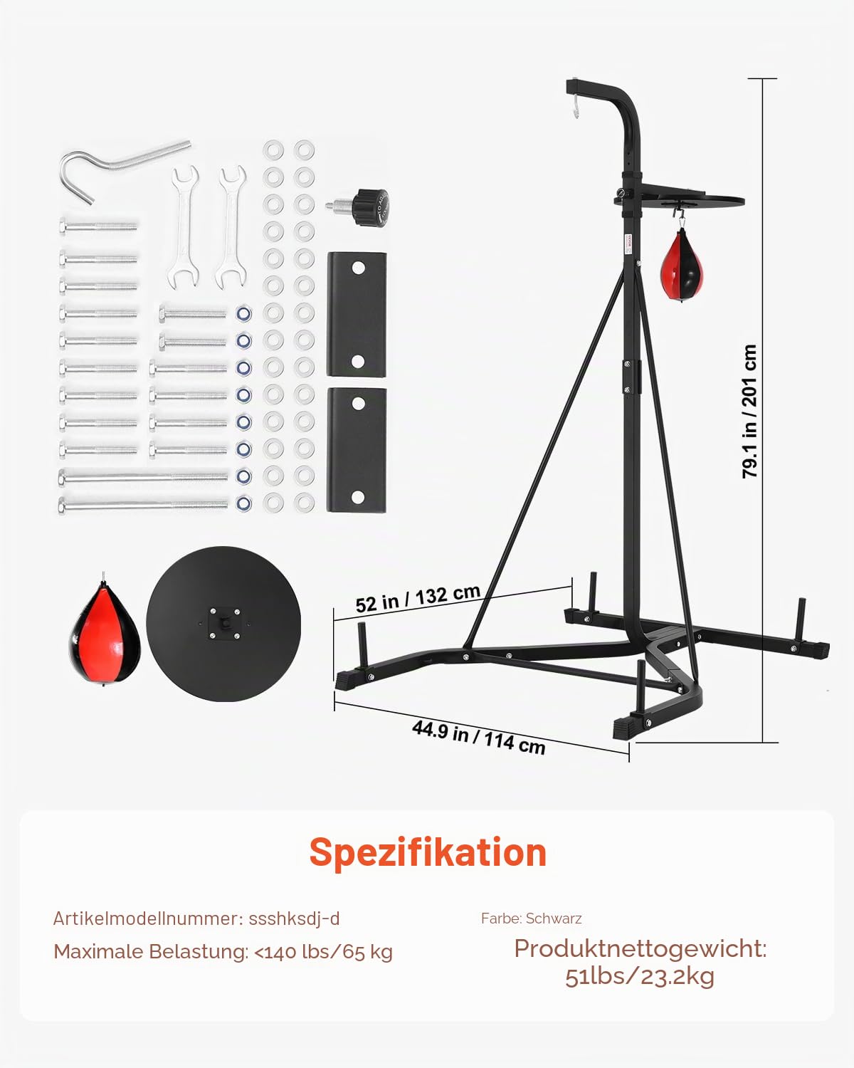 VEVOR 2 in 1 Boxsackständer Trainingsgerät Sandsackgestell aus Stahl, höhenverstellbare Boxsackhalterung (65 kg belastbar), Fitnessgerät Standboxtrainer Speedbag-Ständer für Fitness-Studio