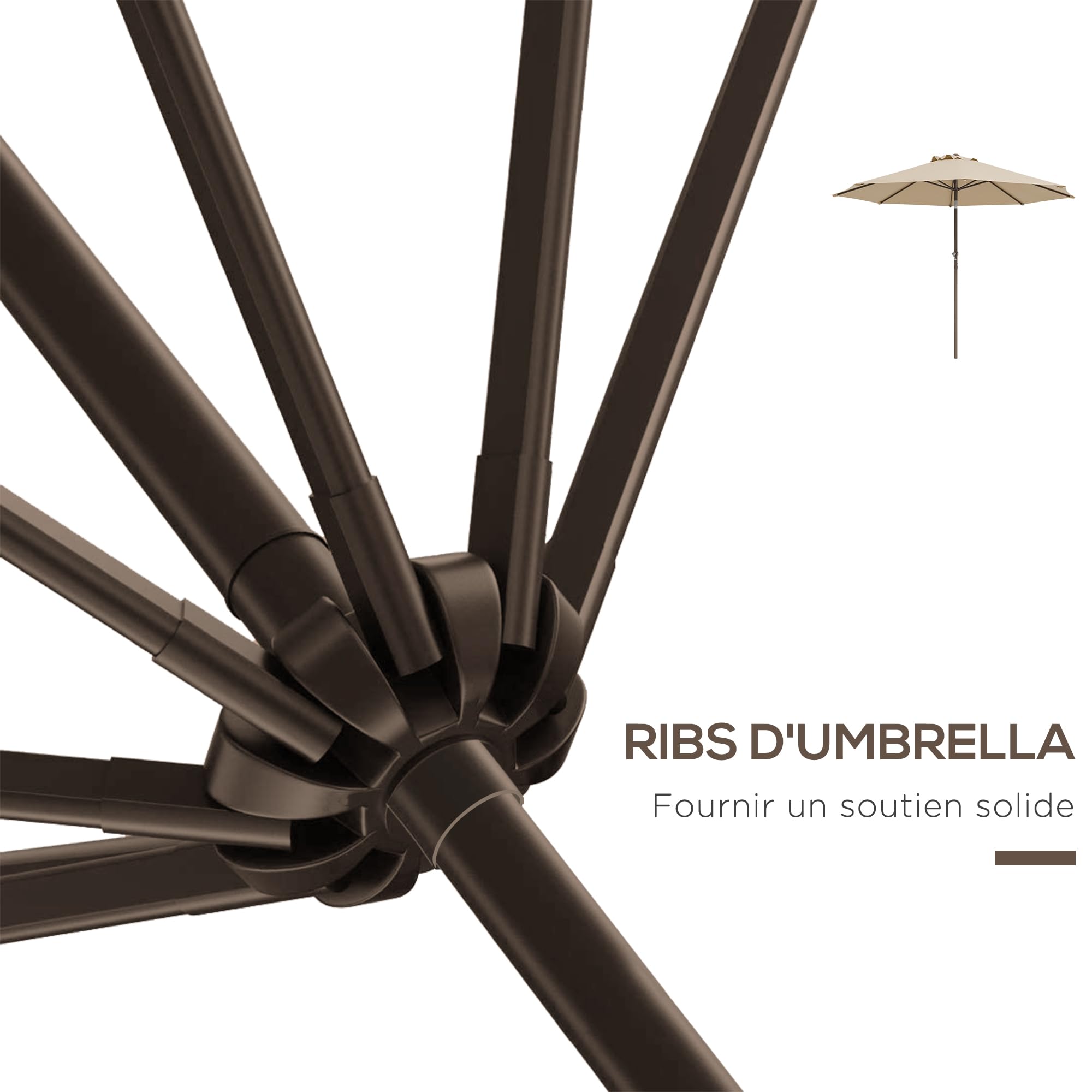 Outsunny Parasol de Jardin Parasol Droit Rond en Métal Ø 2,63 m Beige