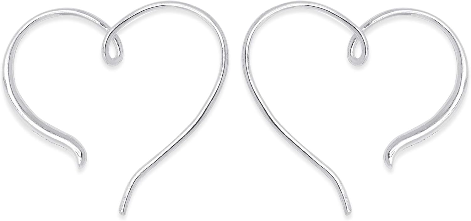 Boma Jewelry Sterling Silver Polished Heart Pull Through Hoop Earrings