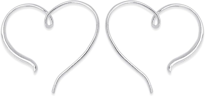 Boma Jewelry Sterling Silver Polished Heart Pull Through Hoop Earrings