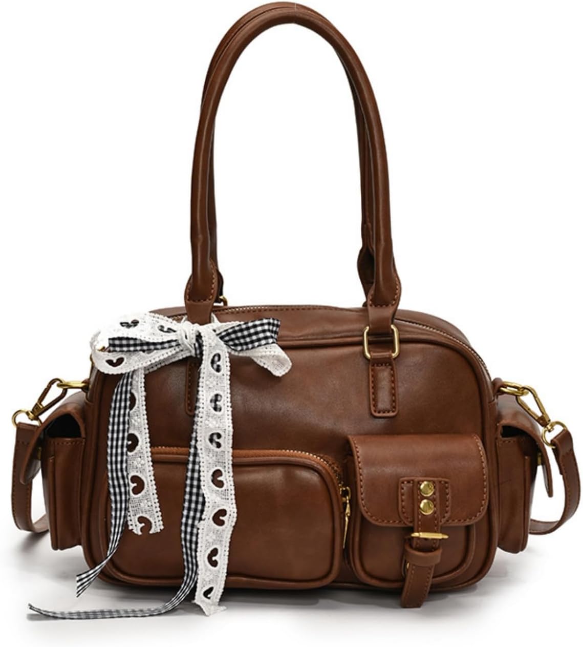 Vintage Top Handle Bag with Bowknot,Trendy PU Leather Shoulder Bags for Women,Cute Aesthetic Casual Crossbody Bag