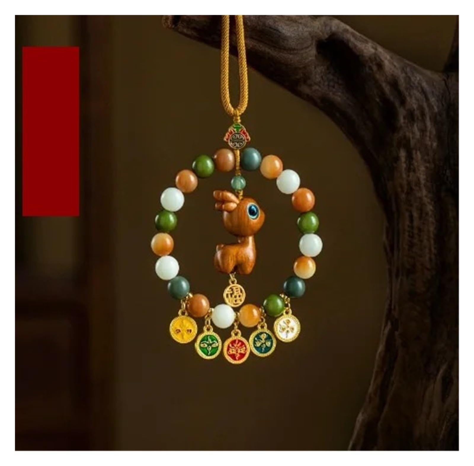 Fit for All The Time Cinnabar Yi Lu Ping An Car Hanging Ornament - Rearview Mirror Pendant for Interior Decoration(Bodhi Ebony Deer Sty)