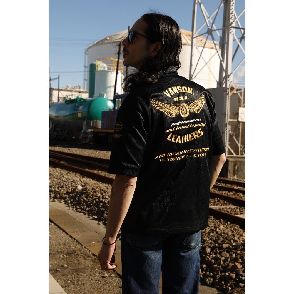 Amazon.co.jp: [バンソン] メッシュワークシャツ ブラック