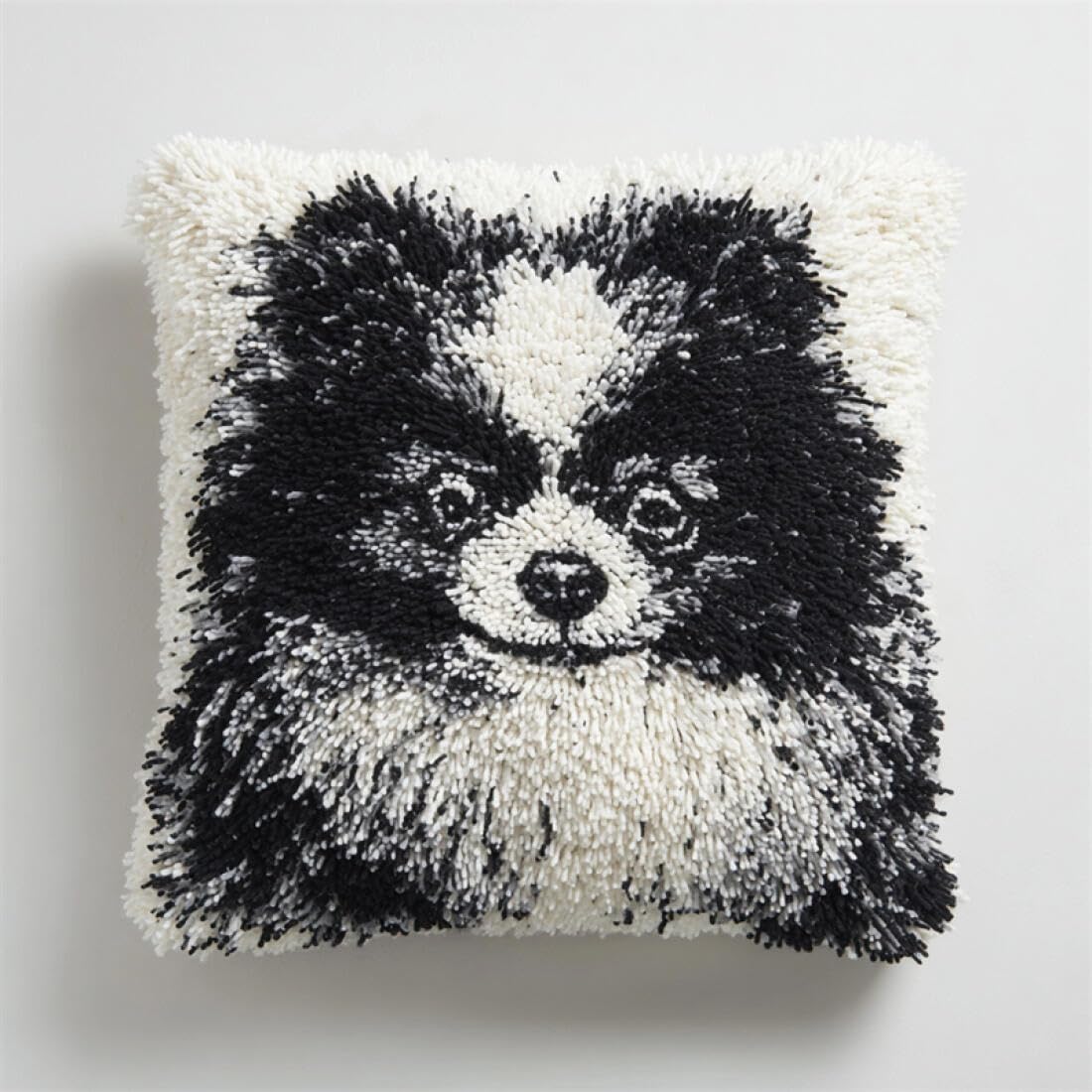 Kitquiver Animal Latch Hook Cushion Kits Cartoon Pomeranian DIY Latch Hook Kits Pillow Needlepoint Cushion Kit for Home Décor Needlework Set for Adult Beginners 17x17In