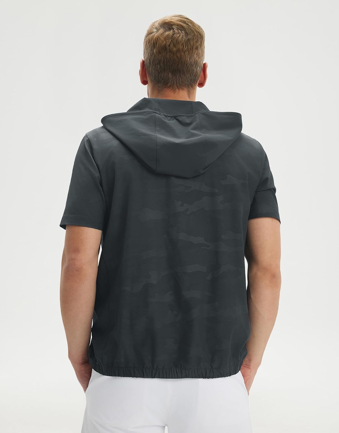 M MAELREG Short Sleeve Hoodies For Men Pocket Water-Resistant Embossed Patterned Golf Lightweight Hoodie Men Sweatshirts