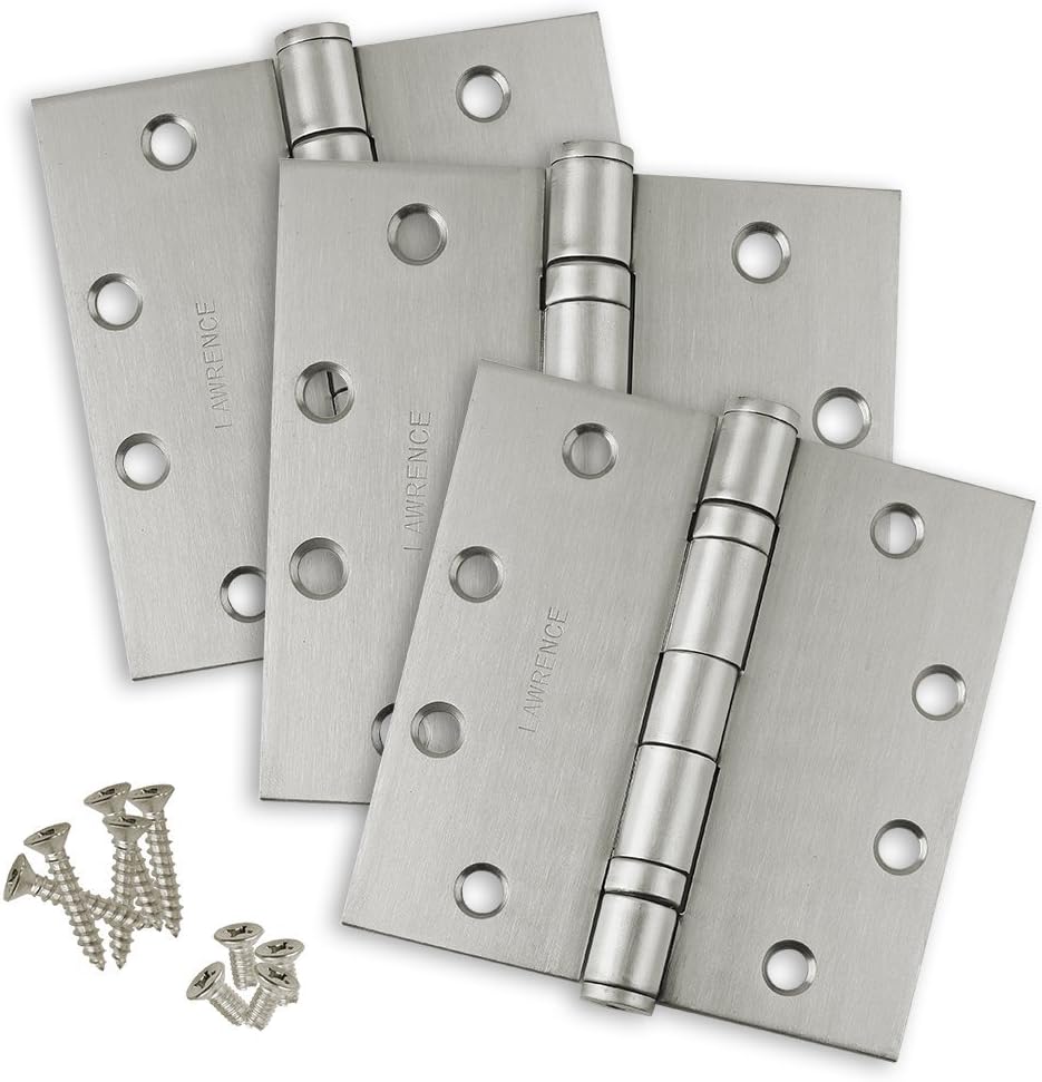 Lawrence 4.5" x 4.5" Standard Weight Ball Bearing Full Mortise Butt Hinge Satin Stainless (US32D) Finish - Set of 3 Hinges