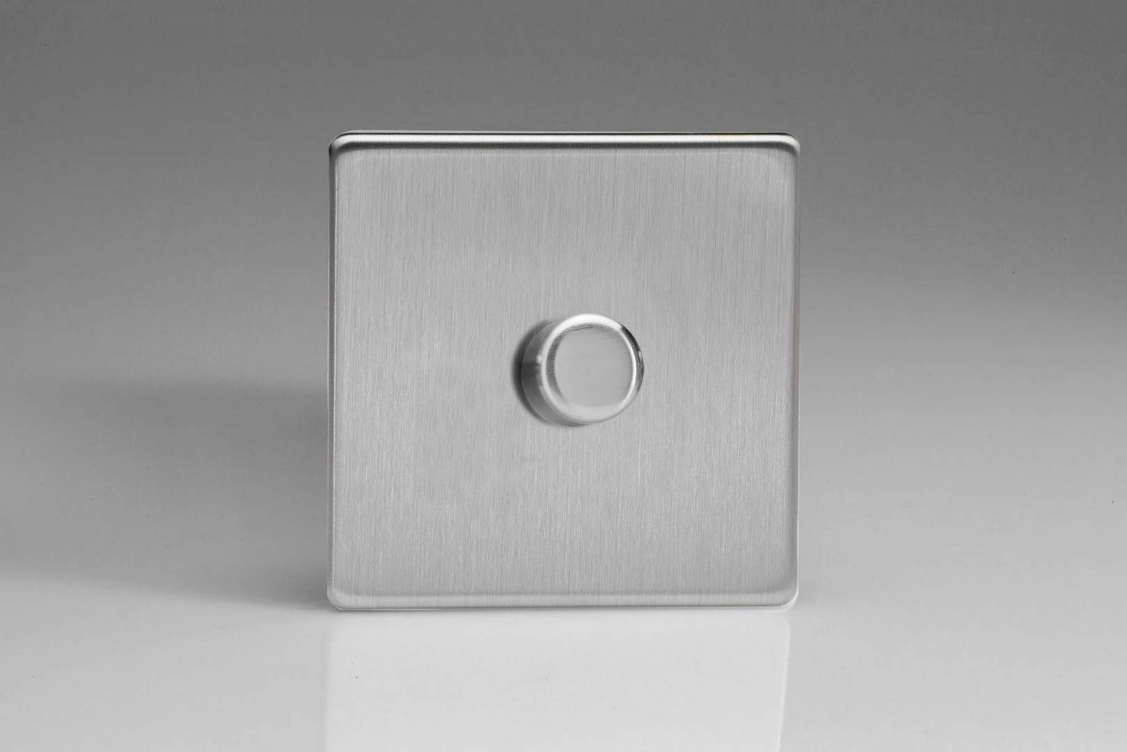 Varilight Single V-Dim Rotary 2-Way Dimmer 1 x 60-400W - Screwless Brushed Steel With Brushed Steel Knob, HDS3S