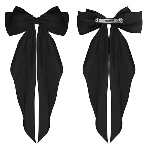 Miniatura 3 de WLLHYF 2 pasadores de lazo grande, pinzas de satén suave y sedoso para el cabello, de cola larga, pasadores de pelo de cinta francesa, clips de