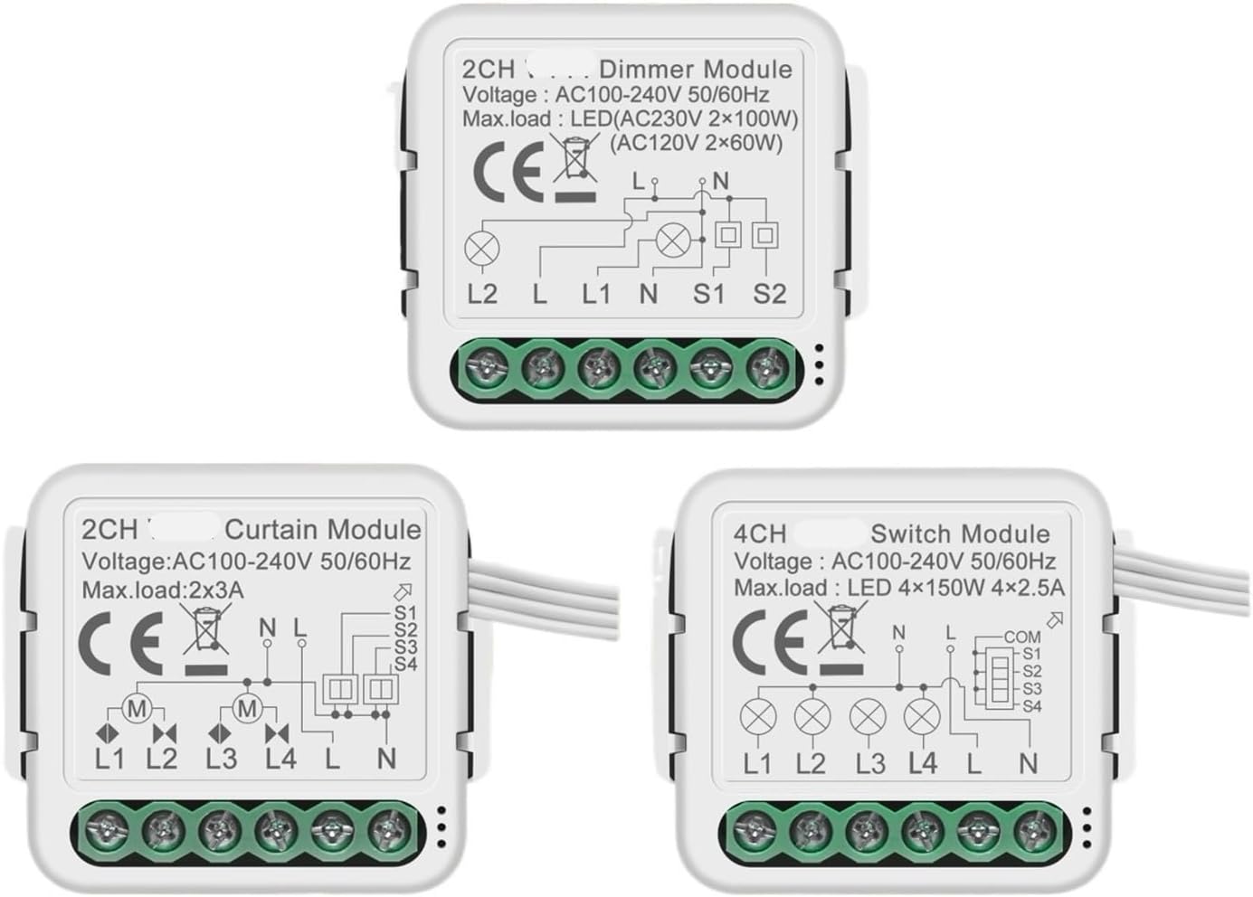 1 Pcs Smart Dimming Switch Light/Curtain/Dimmer Switch Module Supports Two-Way Control(Dimmer Switch-2CH)