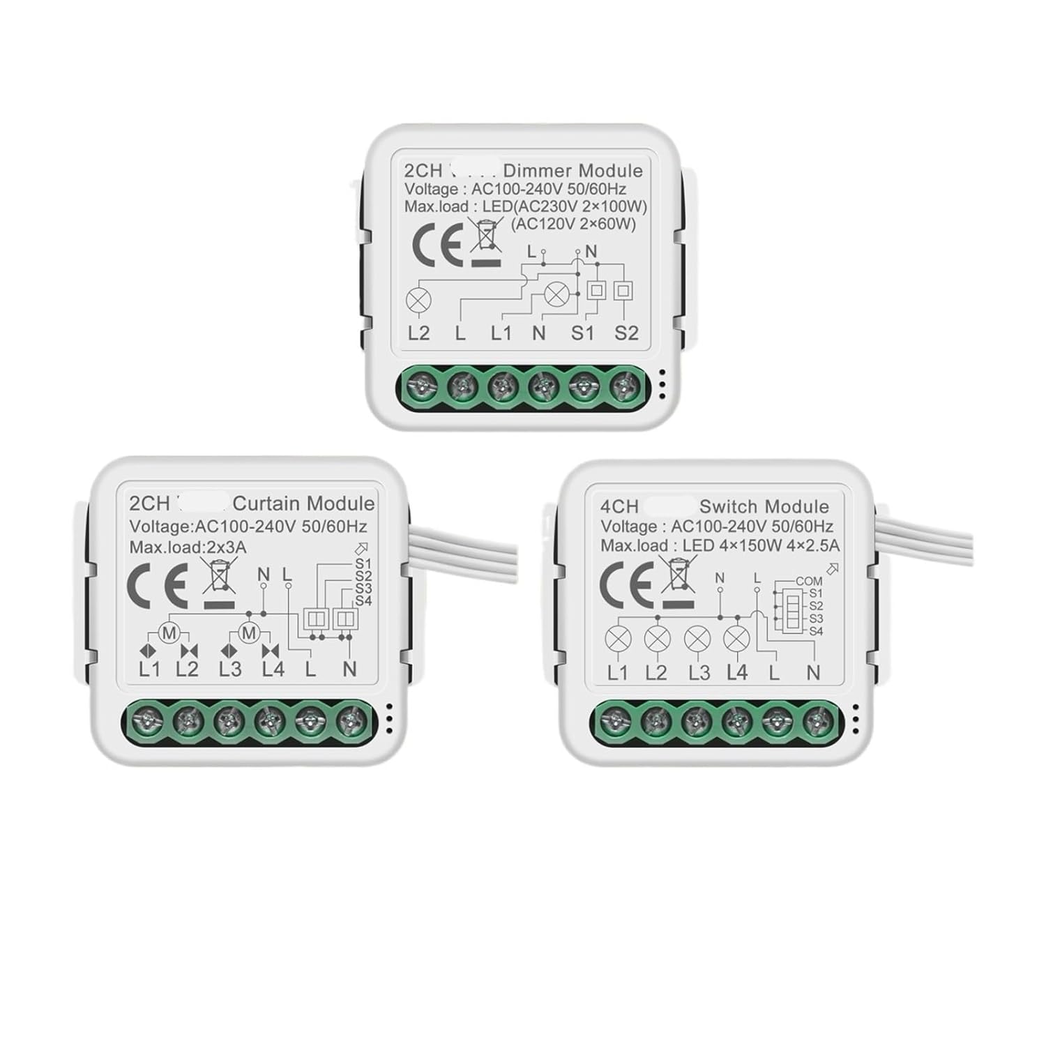 1 Pcs Smart Dimming Switch Light/Curtain/Dimmer Switch Module Supports Two-Way Control(Light Switch-2CH)