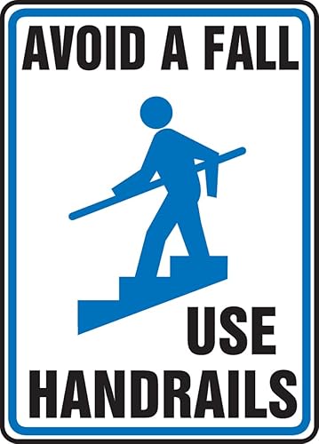 Accuform MSTF505VP - Señal de seguridad de plástico, con texto en inglés "Avoid A Fall USE HANDRAILS" con gráfico, 14 pulgadas de largo x 10
