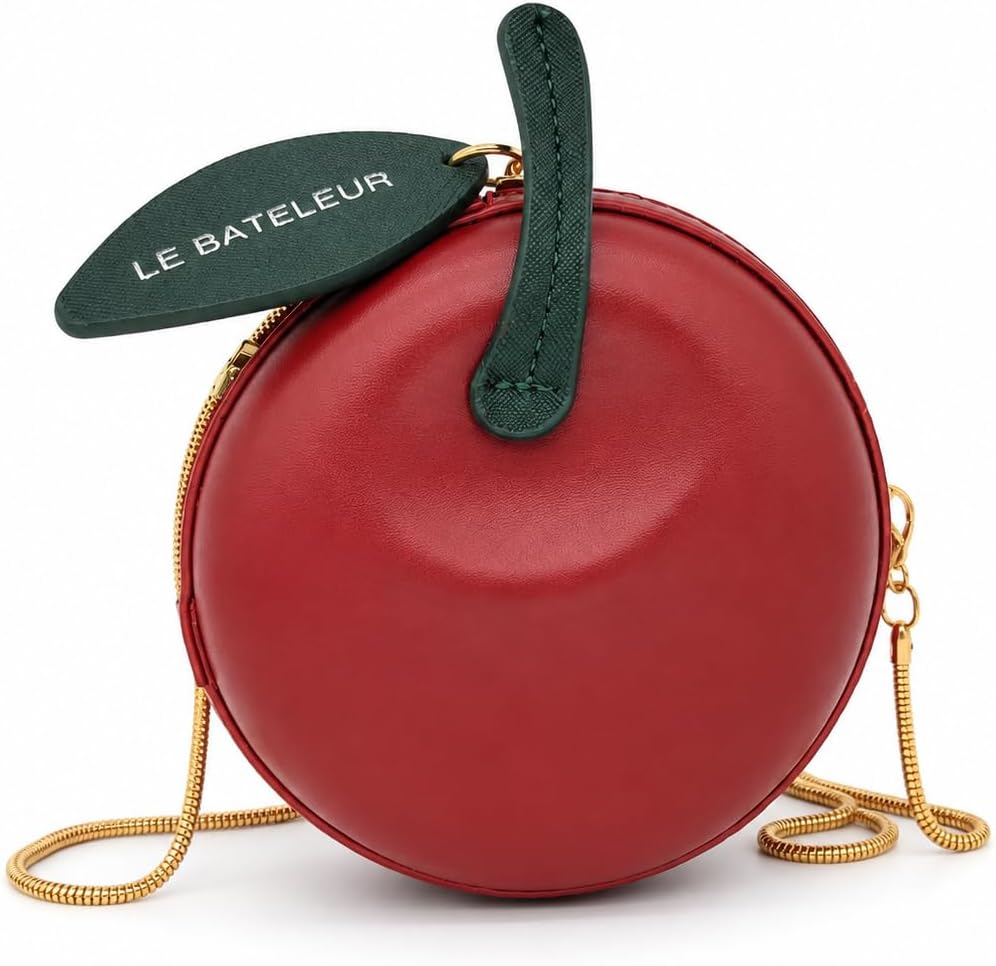 LUOZZY Apple Shaped Purse PU Leather Fruit Handbag Shoulder Bag for Girls