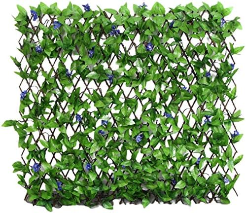 Expanding Trellis Fence Screen Artificial Plant Leaves & Flowers Expandable Privacy for Garden Faux Fencing Panel, Decorative Artificial Hedges Outdoor 1M x 2M (Not expanded) (Green)