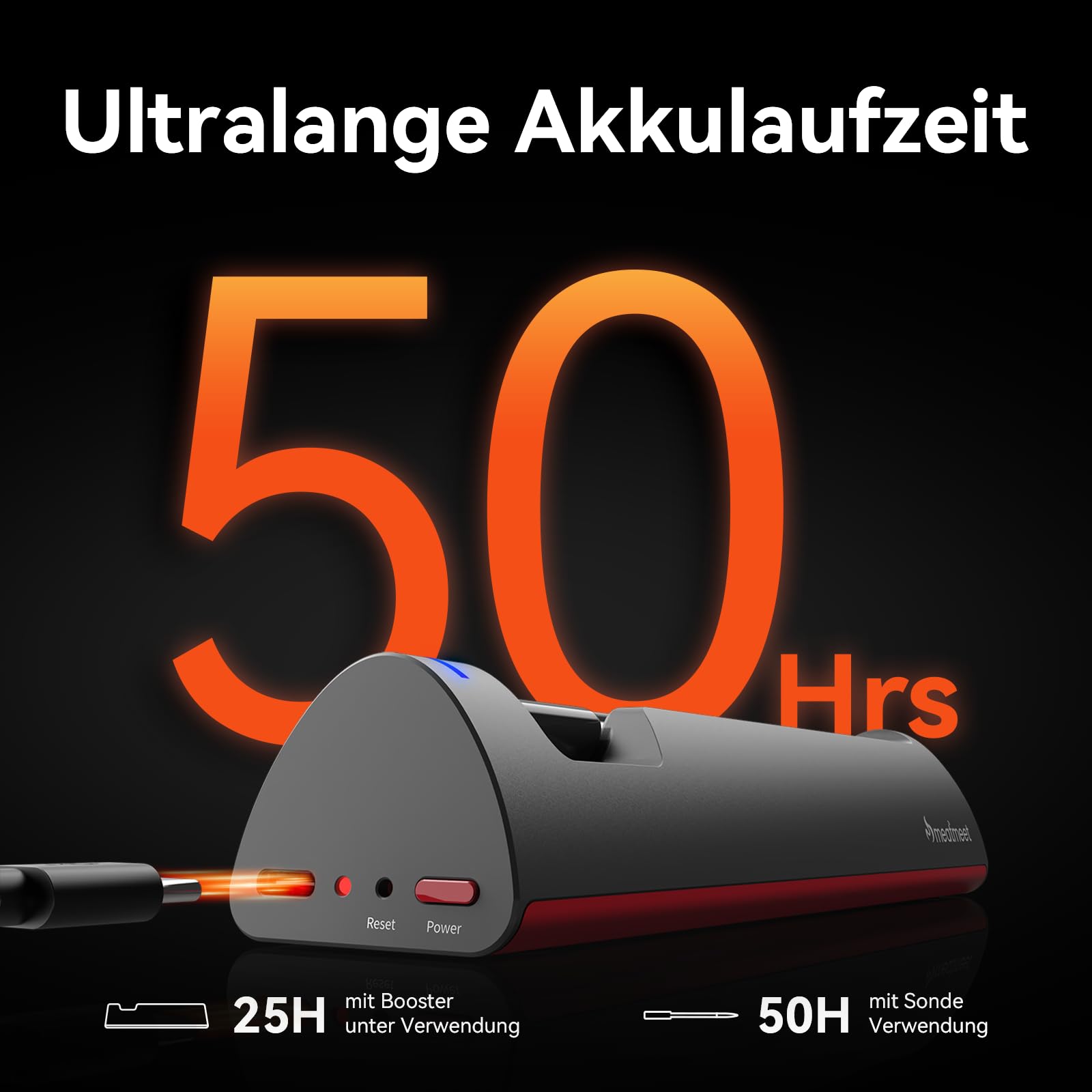 Pro Fleischthermometer Kabellos mit WLAN und Bluetooth, App-Überwachung mit Timer und Alarm, IP67 wasserdicht und ölbeständig, kabelloses Fleischthermometer für BBQ, Backofen, Grill, Küche