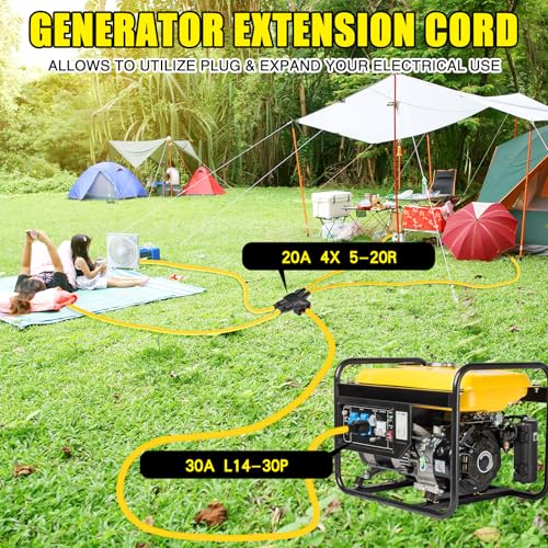 Kanayu 15ft 30 to 20 Amp 110V Generator Distribution Adapter NEMA L14-30P to NEMA 4X 5-20R/ 5-15R, 4 Prong Generator Locking to Four Household Outlet with 20 Amp Circuit Breaker by Kanayu - Image 5
