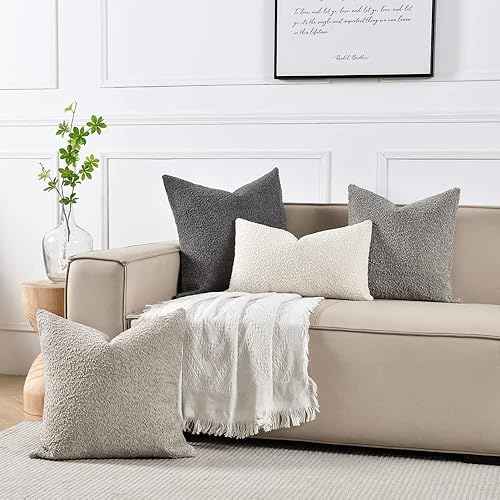 Miniatura 5 de Sunkifover Fundas de cojín con textura de buclé de 12 x 20 pulgadas, funda de cojín rectangular neutra decorativa para sofá, sofá cama, dormitorio,
