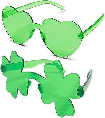 2 Pcs Green St Patricks Day Sunglasses for Women Men, Shamrock Glasses Outfit Accessories Adult