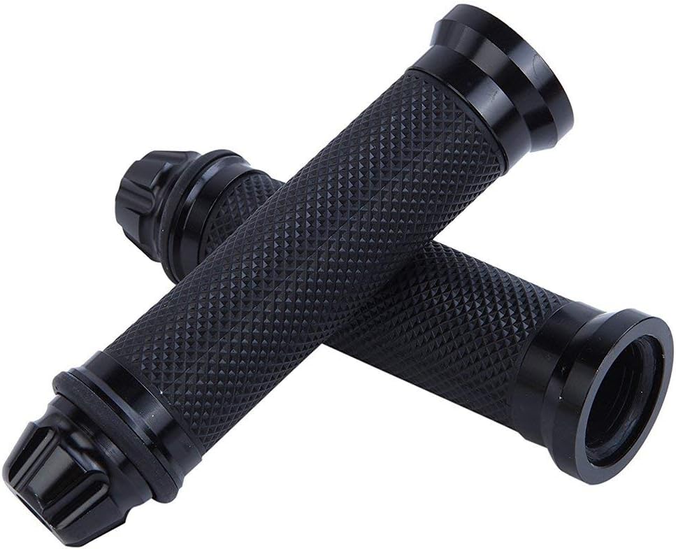 Motorcycle Hand Grips with Bar End Cap, Racing CNC Aluminum & Soft Rubber Handlebar Universal for 7/8"(22mm) Handle Bar