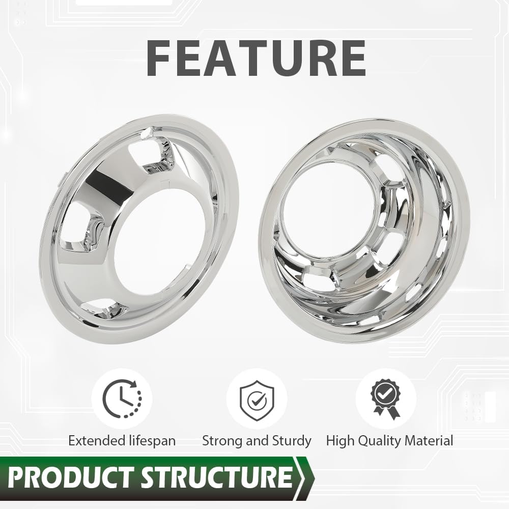 LQI Dually Wheel Simulators Dual Skins Liners 17inch Chrome Plastic Compatible with 2003-2018 Dodge Ram 3500 / Fit 2013-2018 Ram 3500 Chassis Cab w/17inch Dual Steel Wheels
