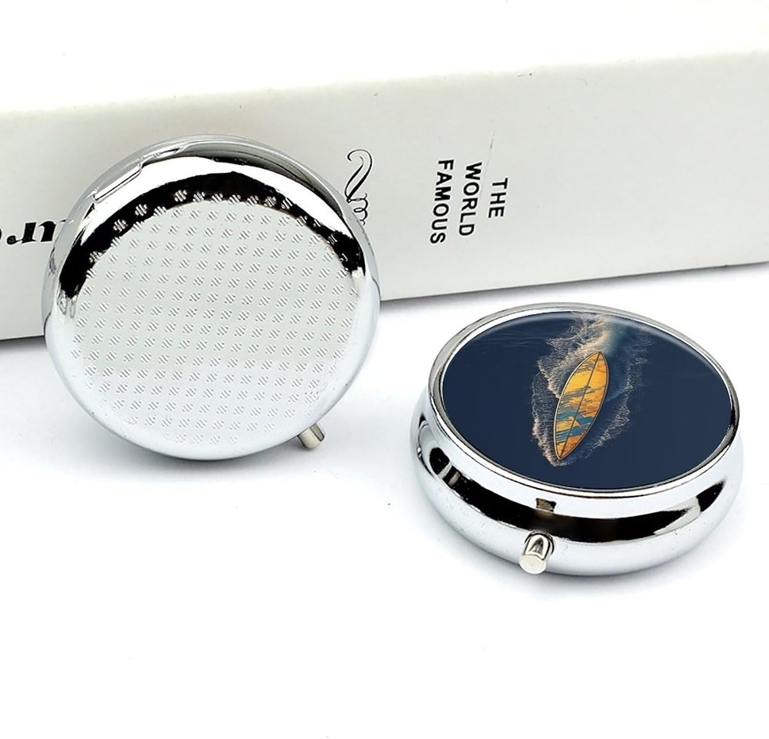 Surfboard 3 Compartments Pill Box with Mirror for Pocket image 4