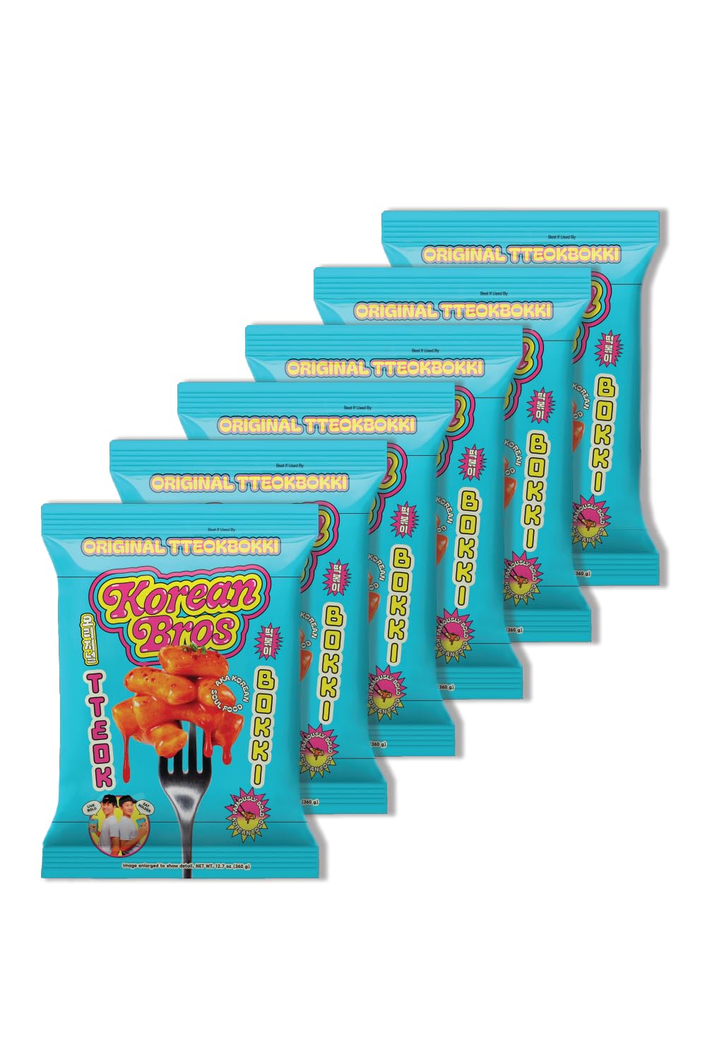 Korean Bros Original Tteokbokki (360g) – Spicy Rice Cakes, Korean Street-Style Snack or Meal, 2 Servings - (6 Pack)