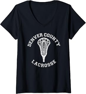 Womens Denver County Lacrosse Girls Lax Retro Distressed V-Neck T-Shirt