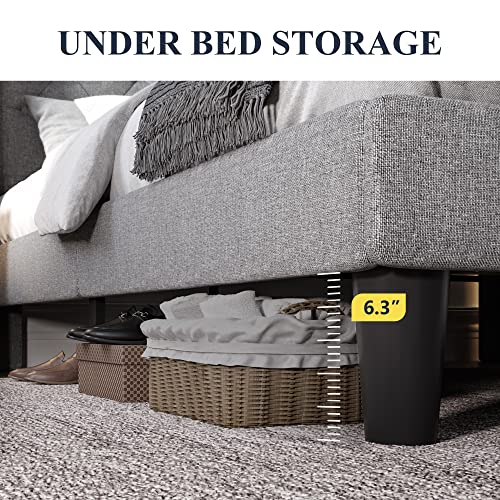 Allewie King Size Upholstered Platform Bed Frame With Wingback And Button Tufted Headboard For Reading, Strong Wood Slat Support, Modern Design, Easy Assembly, Light Grey #TOP4